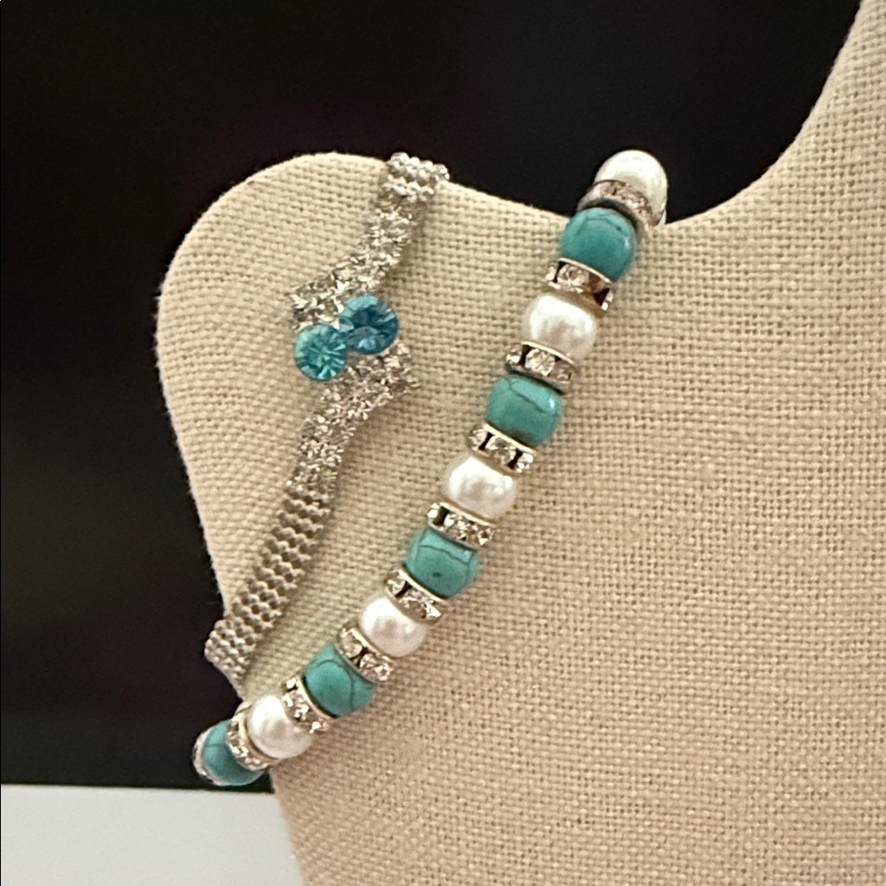 Elegant Turquoise and Silver Bracelet Set
